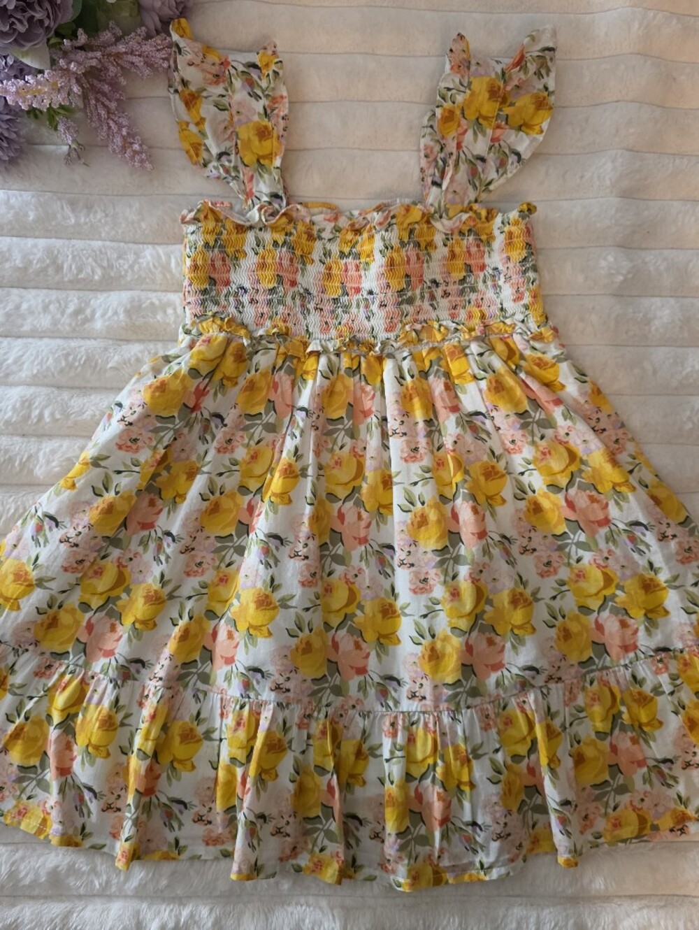Janie and Jack Yellow Floral Smocked Sundress with Ruffle Hem Size 4